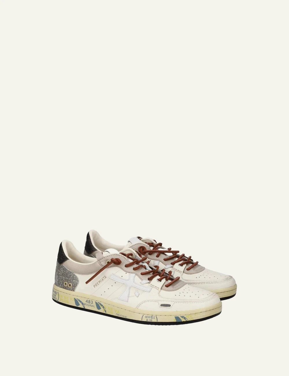 Premiata Istrice sneakers off white brown leather angled view