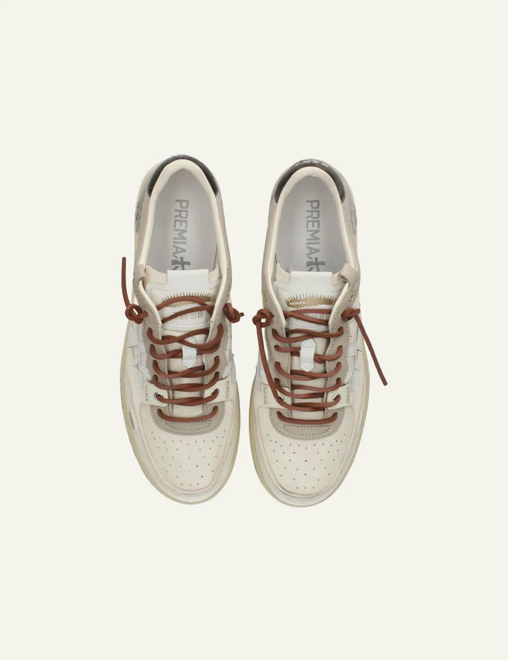 Premiata Istrice sneakers off white brown leather top view