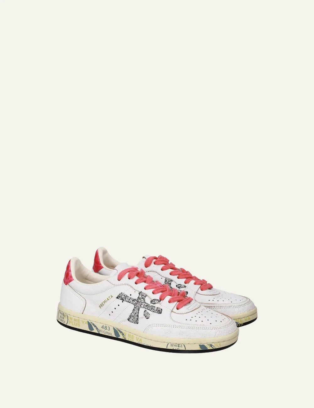 Premiata Istrice sneakers white pink leather glitter logo angled
