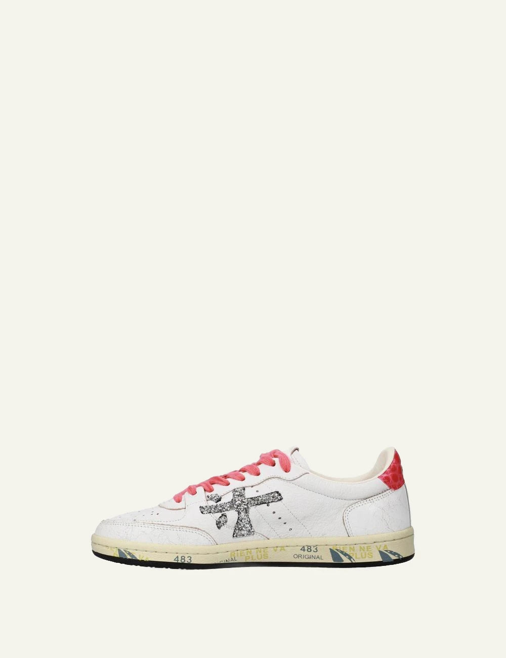 Premiata Istrice sneakers white pink leather glitter logo profile