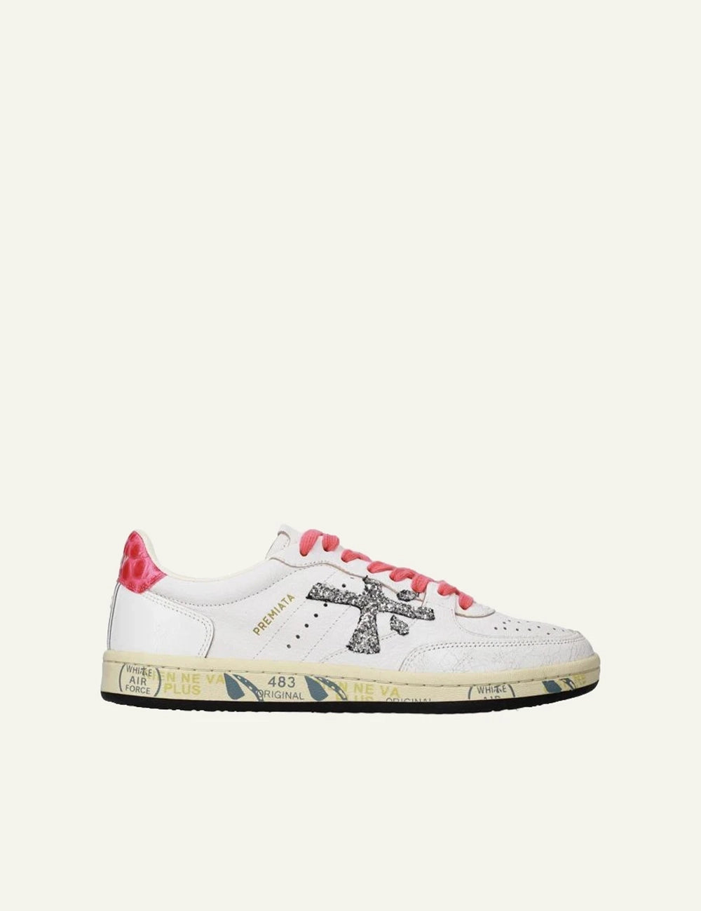 Premiata Istrice sneakers white pink leather glitter logo side