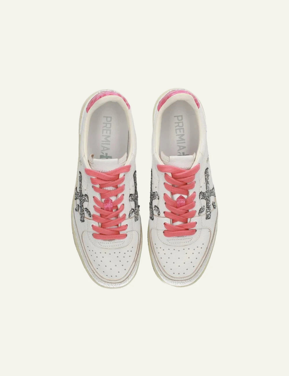 Premiata Istrice sneakers white pink leather glitter logo top