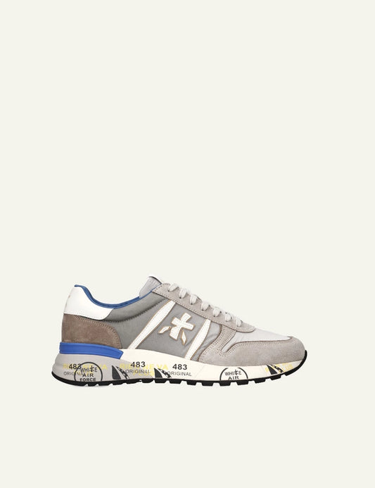 Premiata Lander sneaker grey suede nylon side view