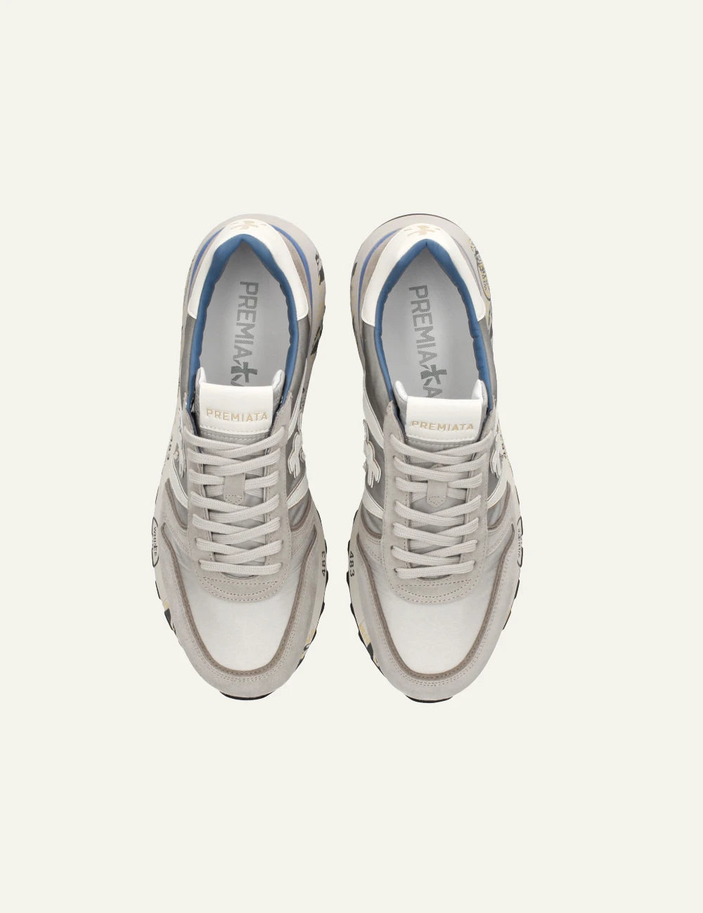 Premiata Lander sneaker grey suede nylon top view