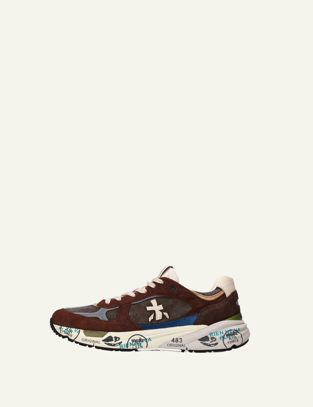 Premiata Mase sneaker brown suede mesh profile view