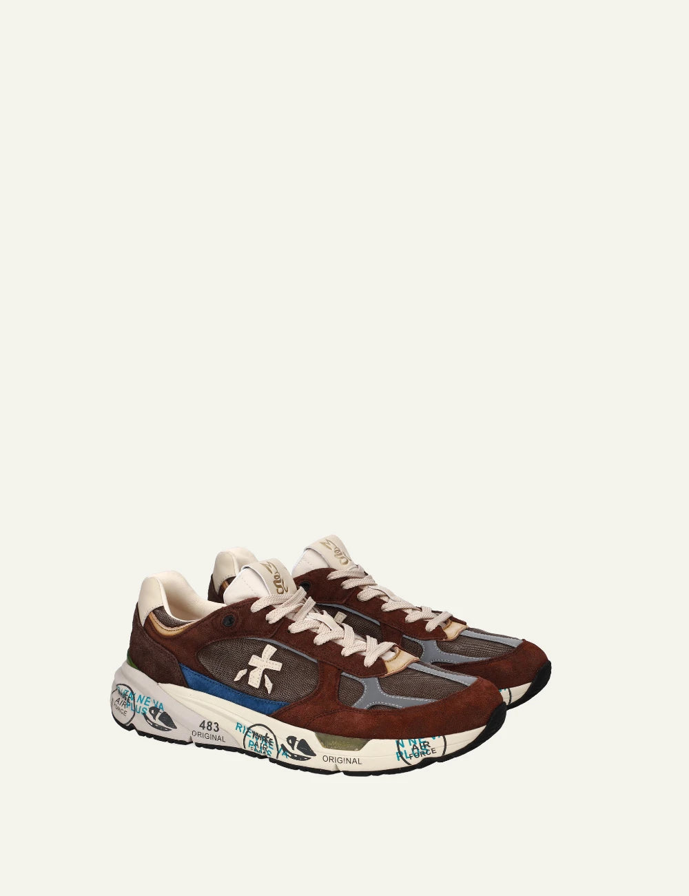Premiata Mase sneaker brown suede mesh side angled view
