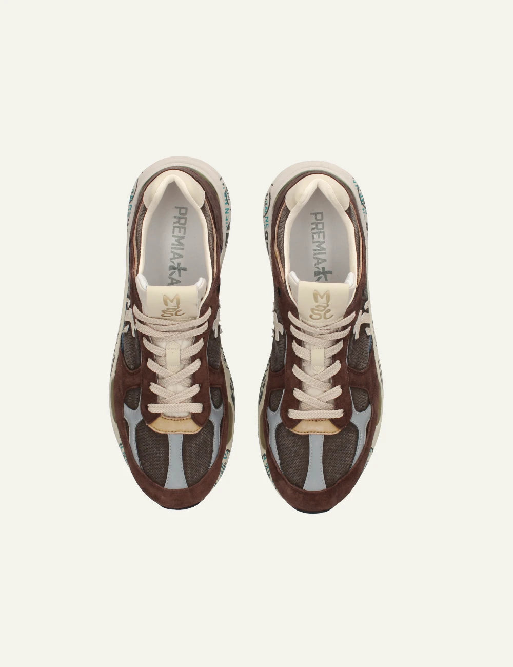 Premiata Mase sneaker brown suede mesh top view