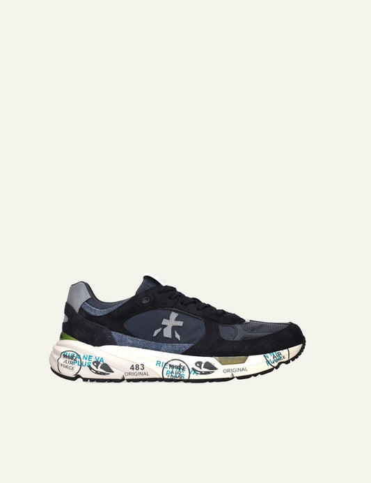 Premiata Mase sneaker navy suede mesh side view