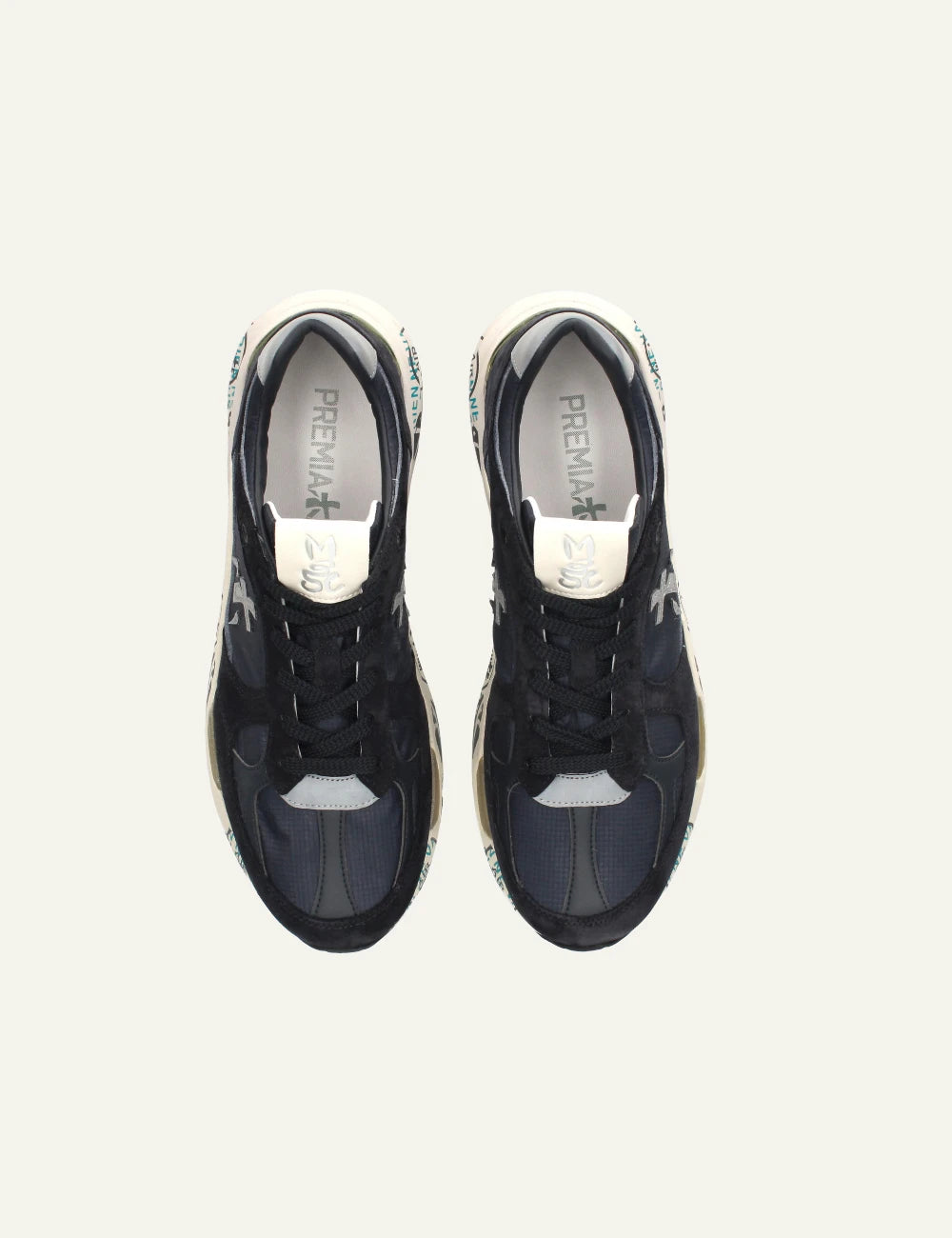 Premiata Mase sneaker navy suede mesh top view