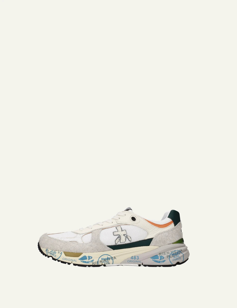 Premiata Mase sneaker white suede mesh profile view