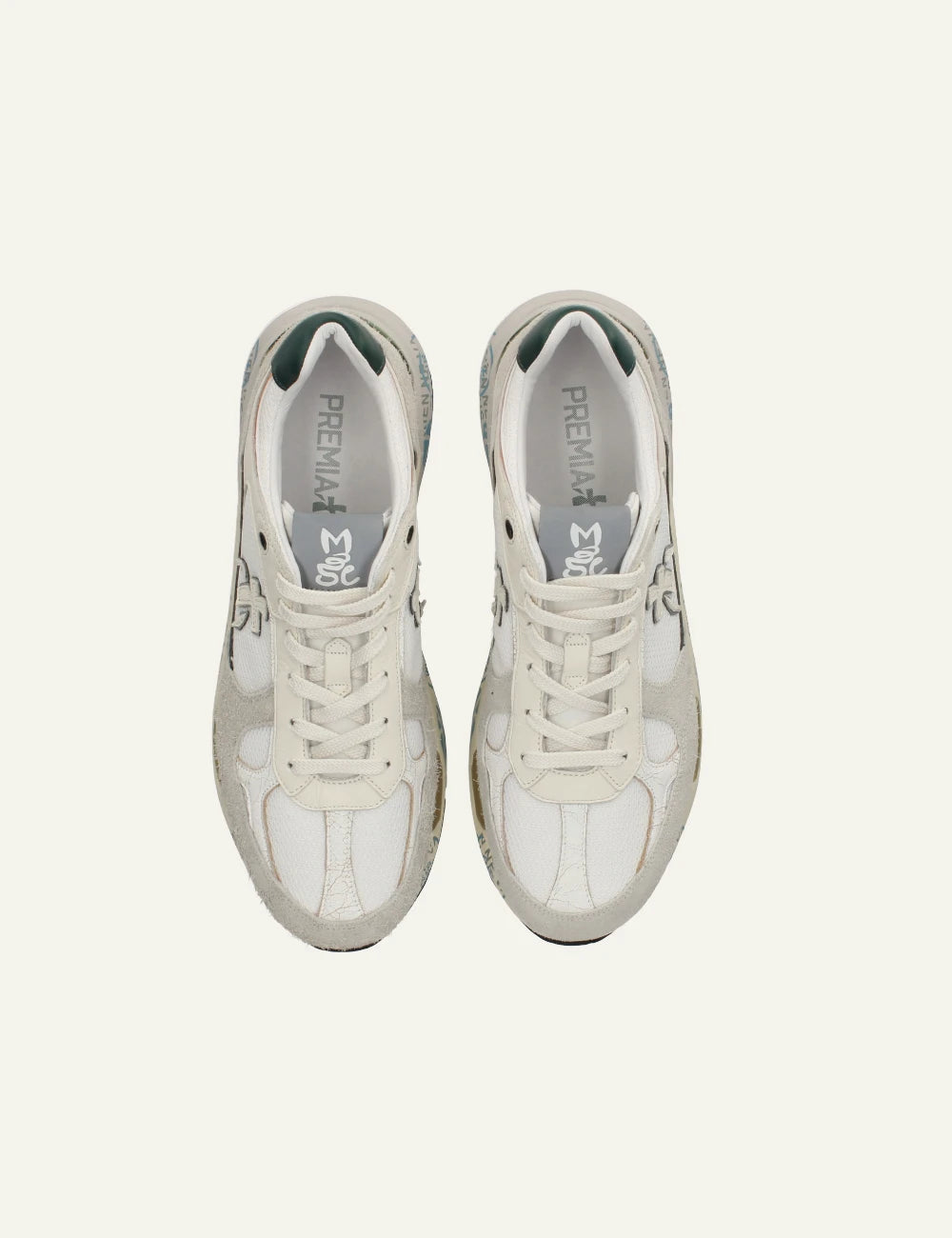 Premiata Mase sneaker white suede mesh top view