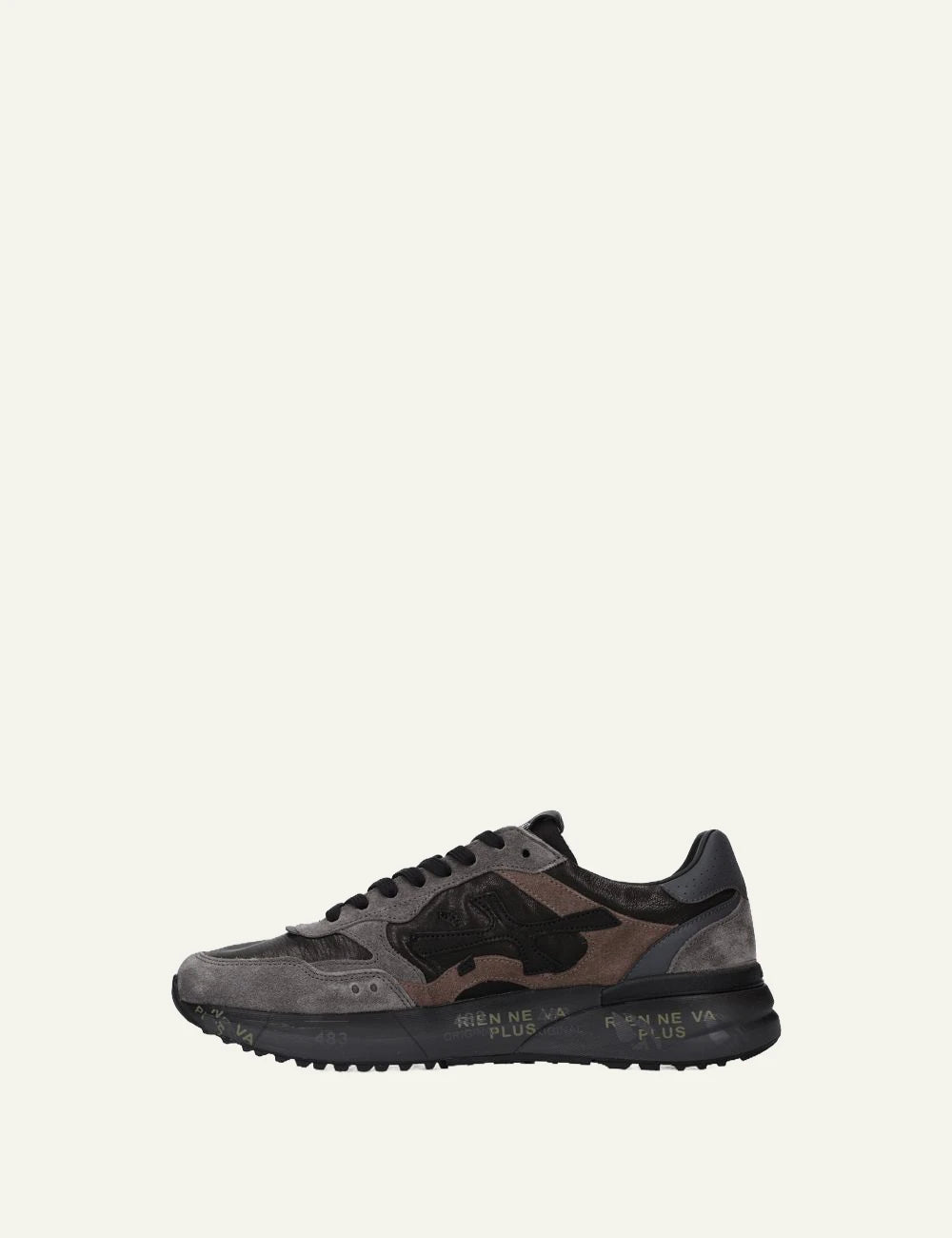 Premiata men's anthracite grey and black suede leather sneakers profile