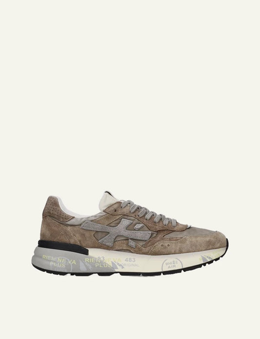 Premiata men's beige and taupe suede and mesh sneakers