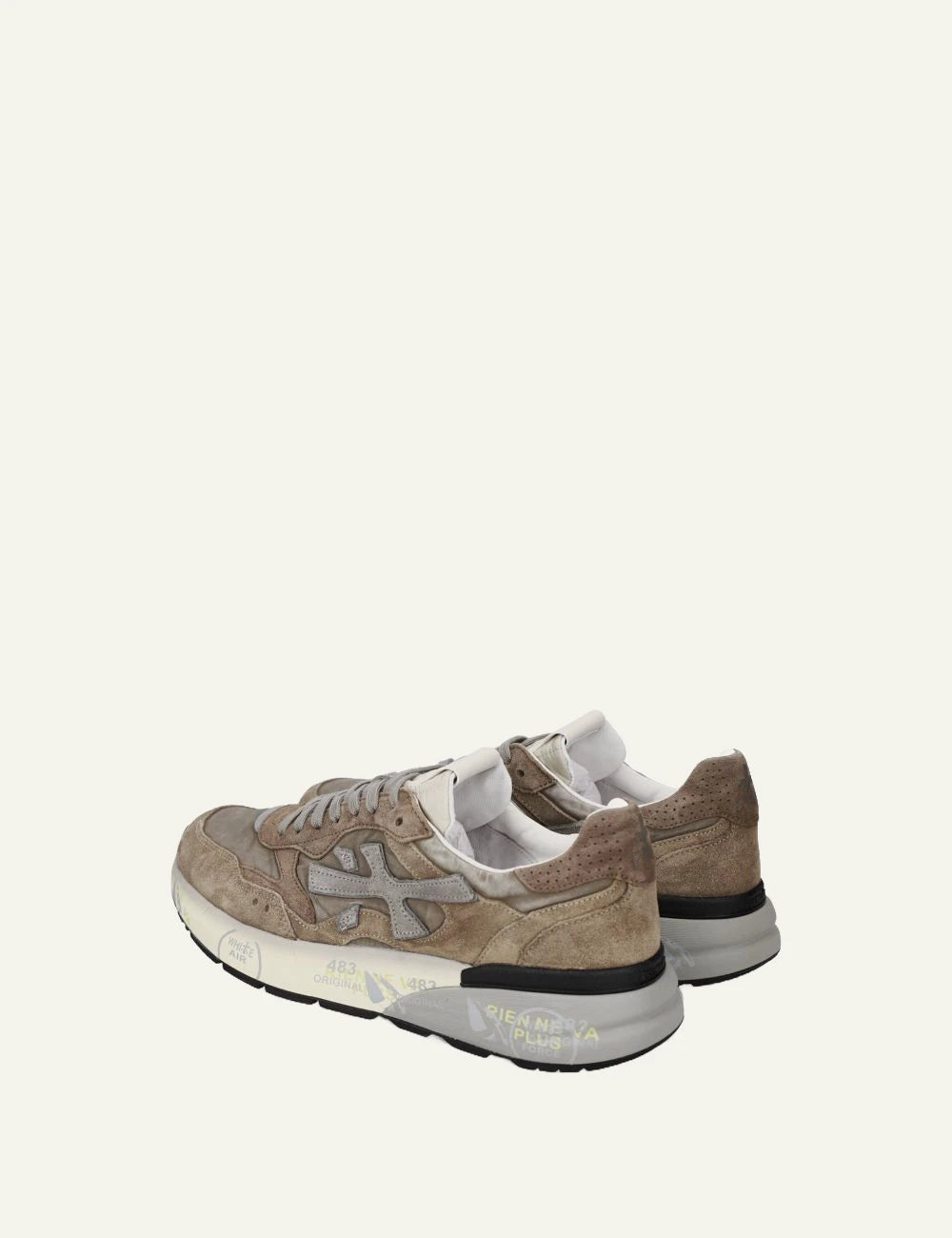 Premiata men's beige and taupe suede and mesh sneakers back
