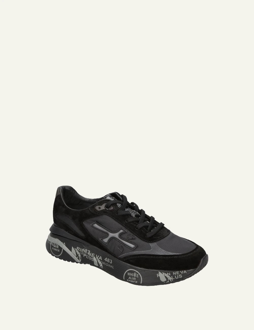 Premiata men's black suede and technical sneakers angled