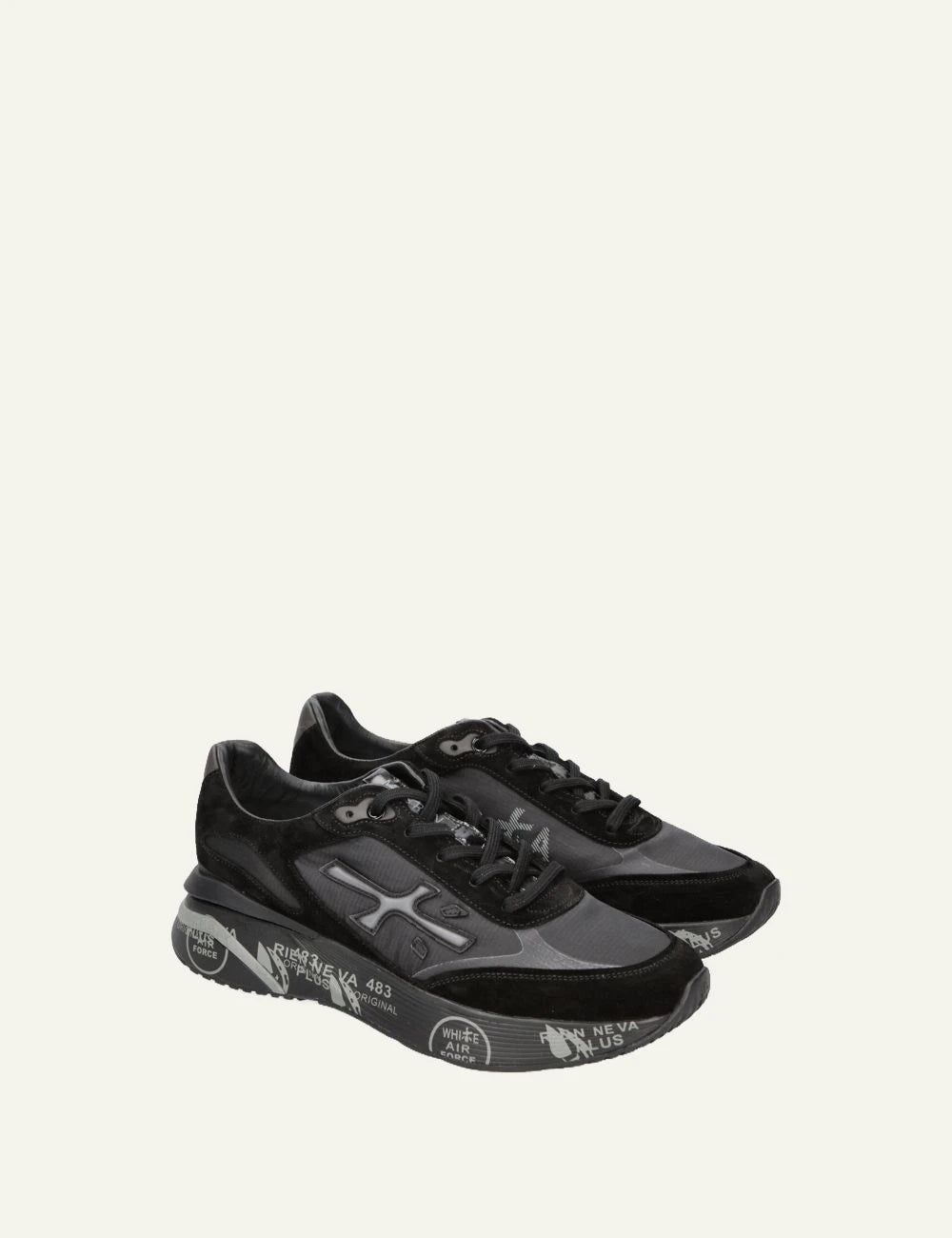 Premiata men's black suede and technical sneakers profile