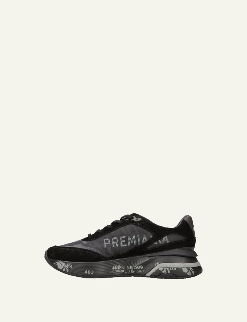 Premiata men's black suede and technical sneakers side