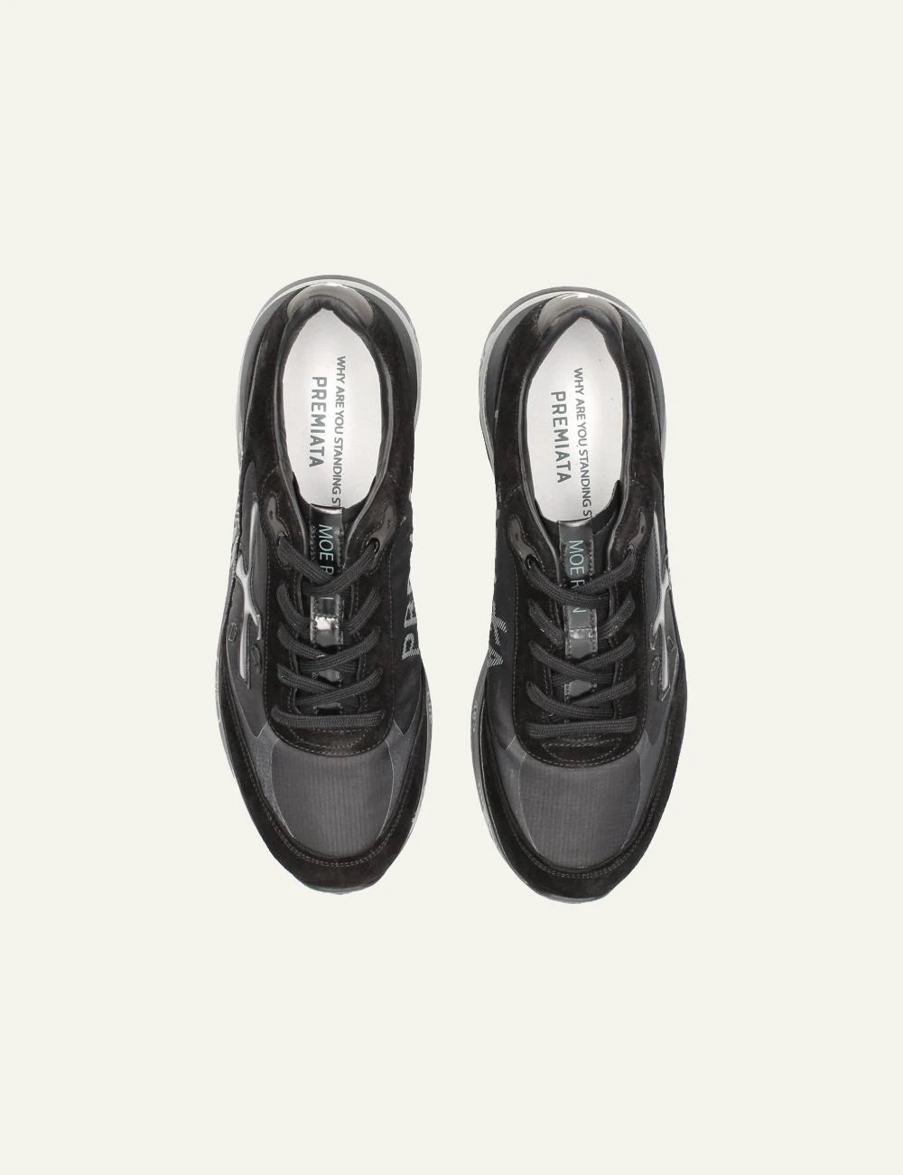 Premiata men's black suede and technical sneakers top