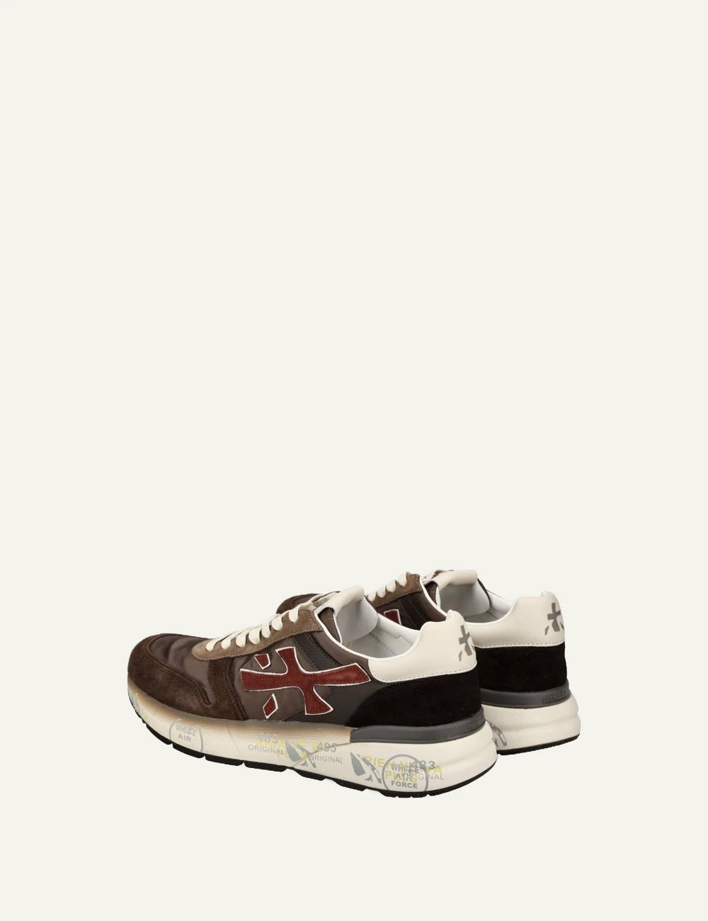 Premiata men's dark brown suede sneakers with burgundy details back
