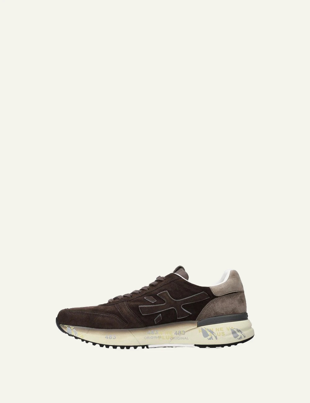 Premiata men's dark brown suede and technical fabric sneakers side