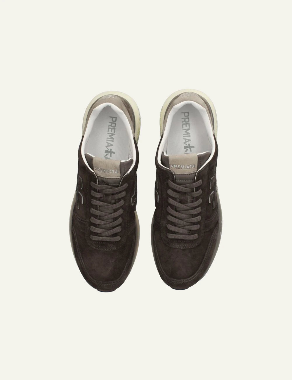 Premiata men's dark brown suede and technical fabric sneakers top