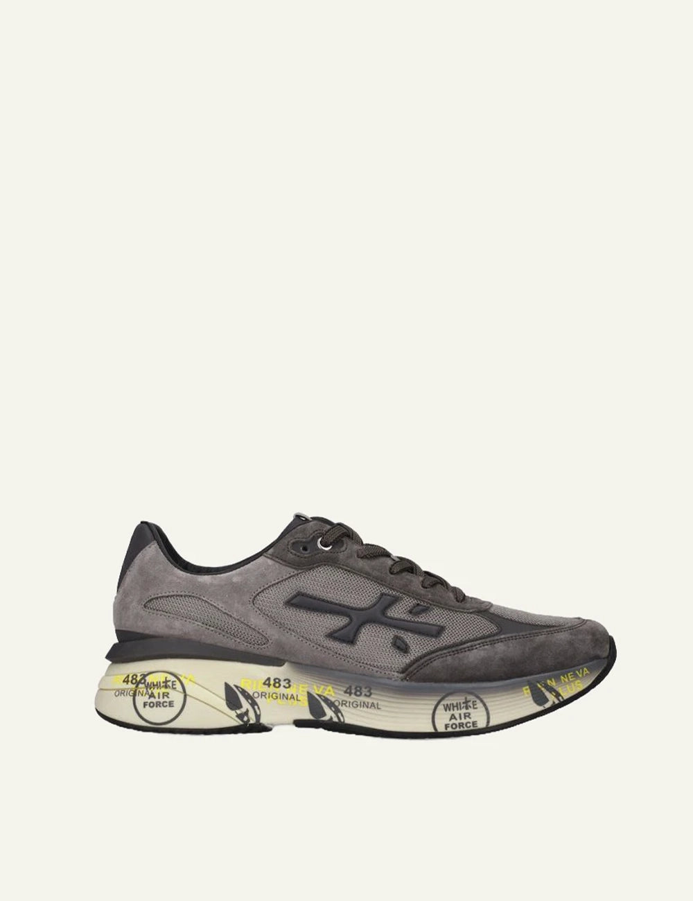 Premiata men's grey suede and mesh sneakers with black details