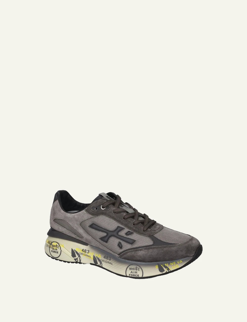 Premiata men's grey suede and mesh sneakers with black details angled