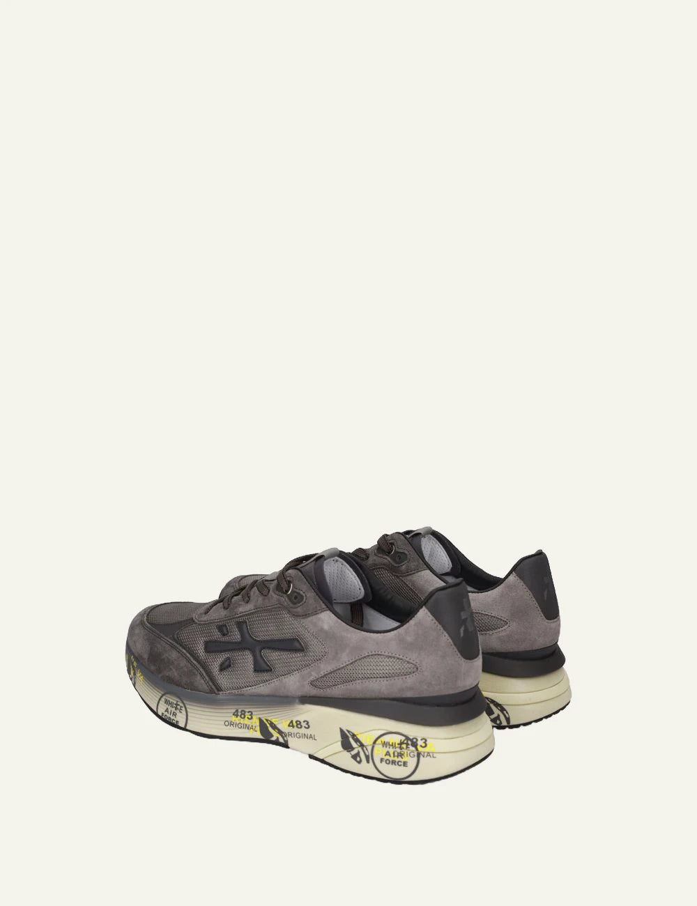 Premiata men's grey suede and mesh sneakers with black details back