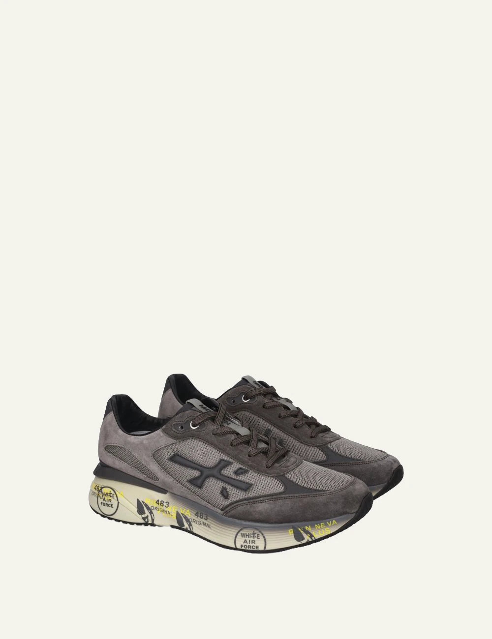 Premiata men's grey suede and mesh sneakers with black details profile