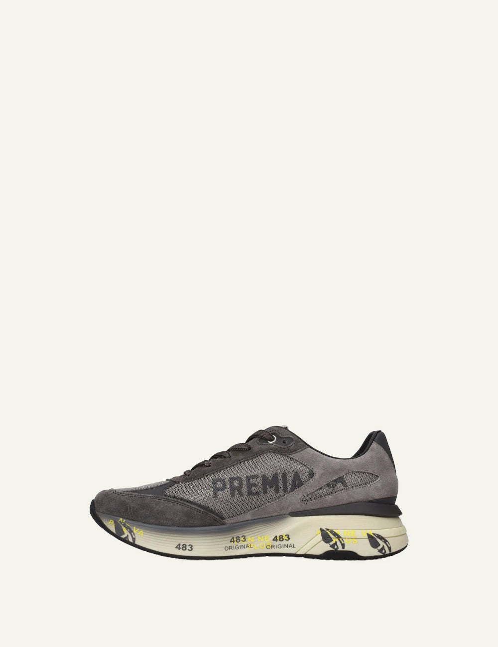 Premiata men's grey suede and mesh sneakers with black details side