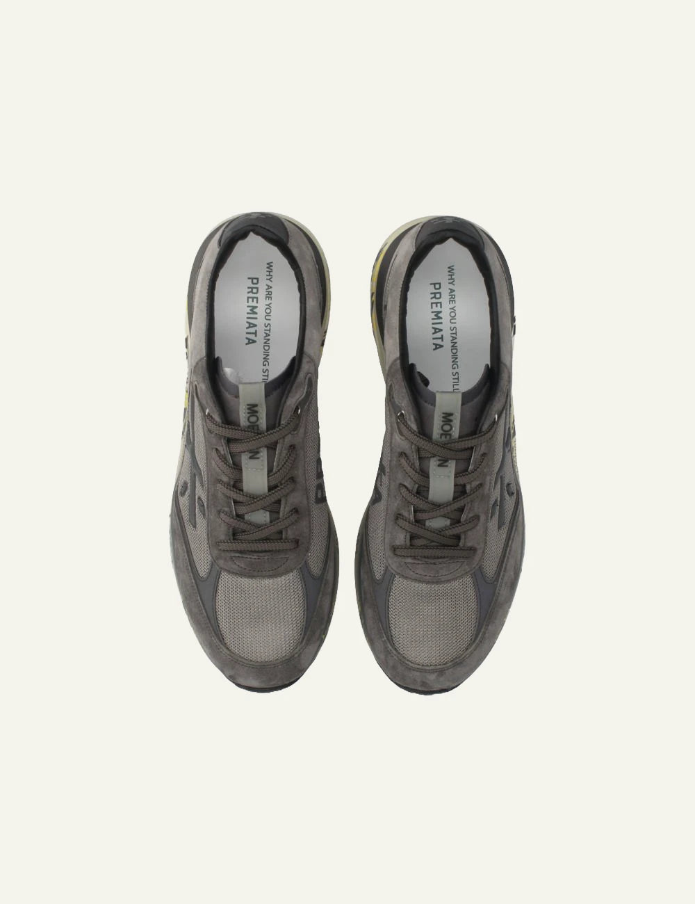 Premiata men's grey suede and mesh sneakers with black details top