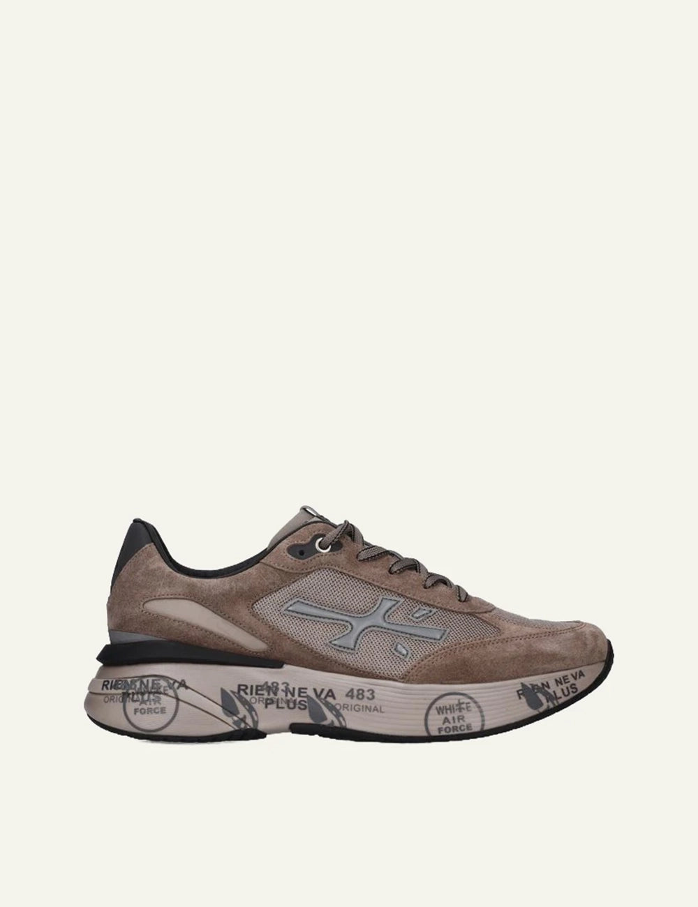 Premiata men's taupe suede and mesh sneakers