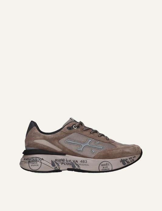 Premiata men's taupe suede and mesh sneakers