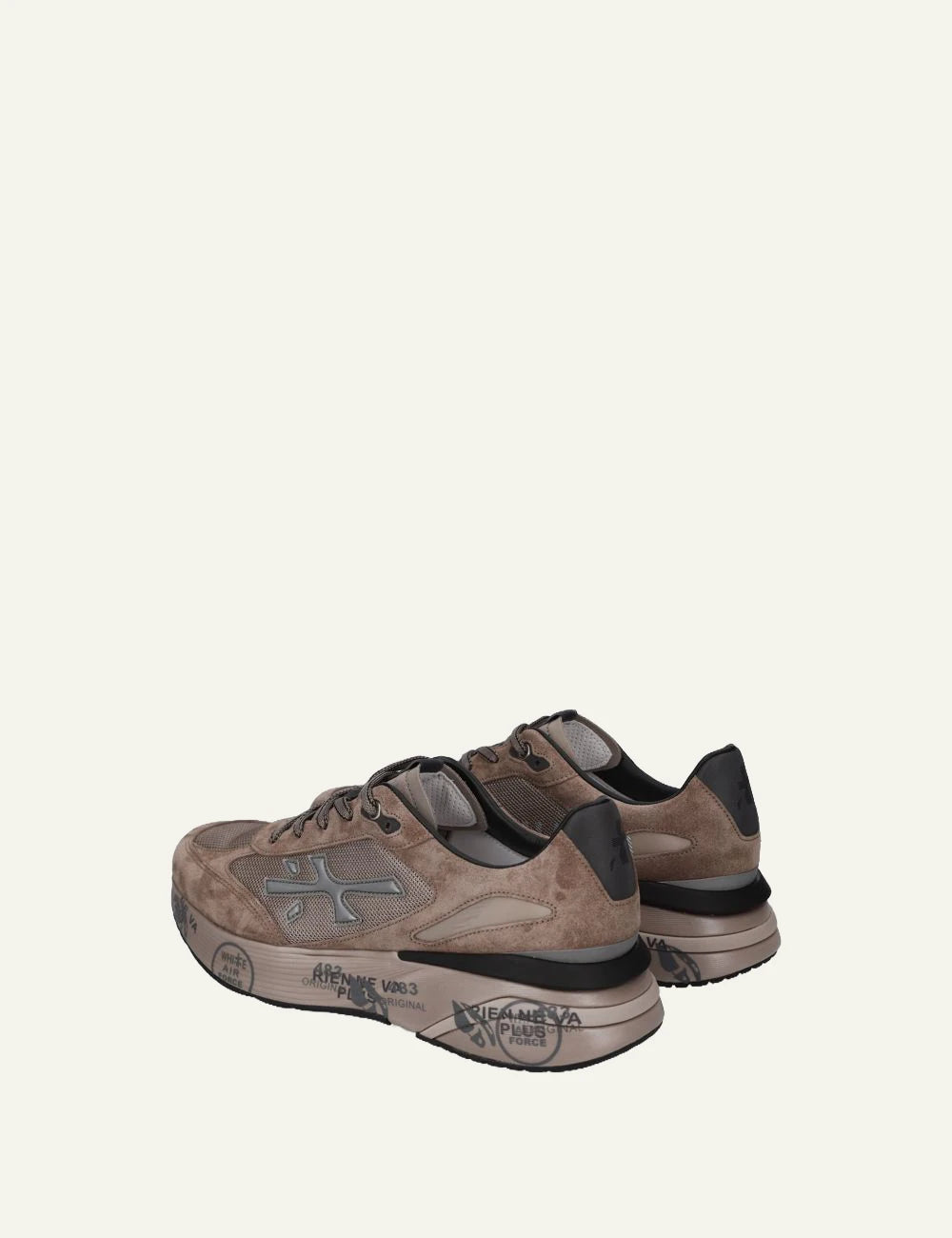Premiata men's taupe suede and mesh sneakers back