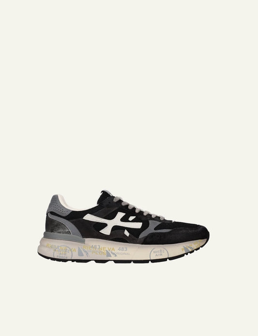Premiata Mick sneaker black suede mesh side view