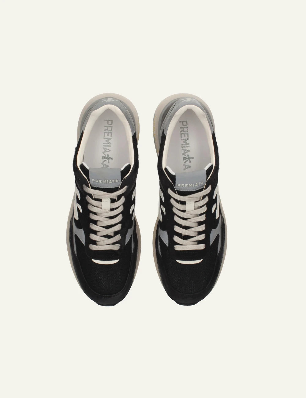Premiata Mick sneaker black suede mesh top view