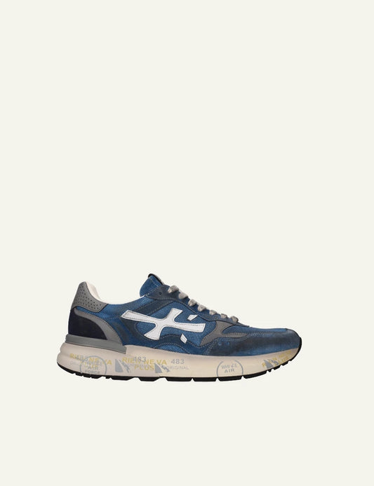Premiata Mick sneaker blue suede mesh side view