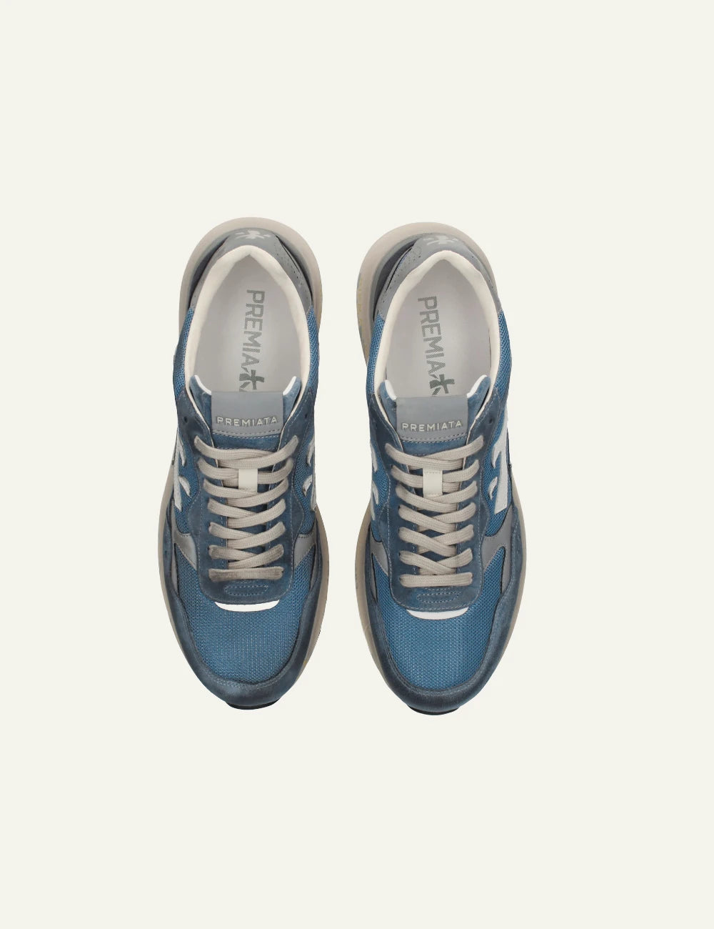 Premiata Mick sneaker blue suede mesh top view