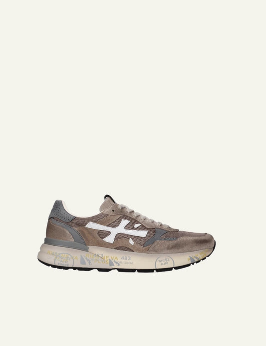 Premiata Mick sneaker taupe suede mesh side view
