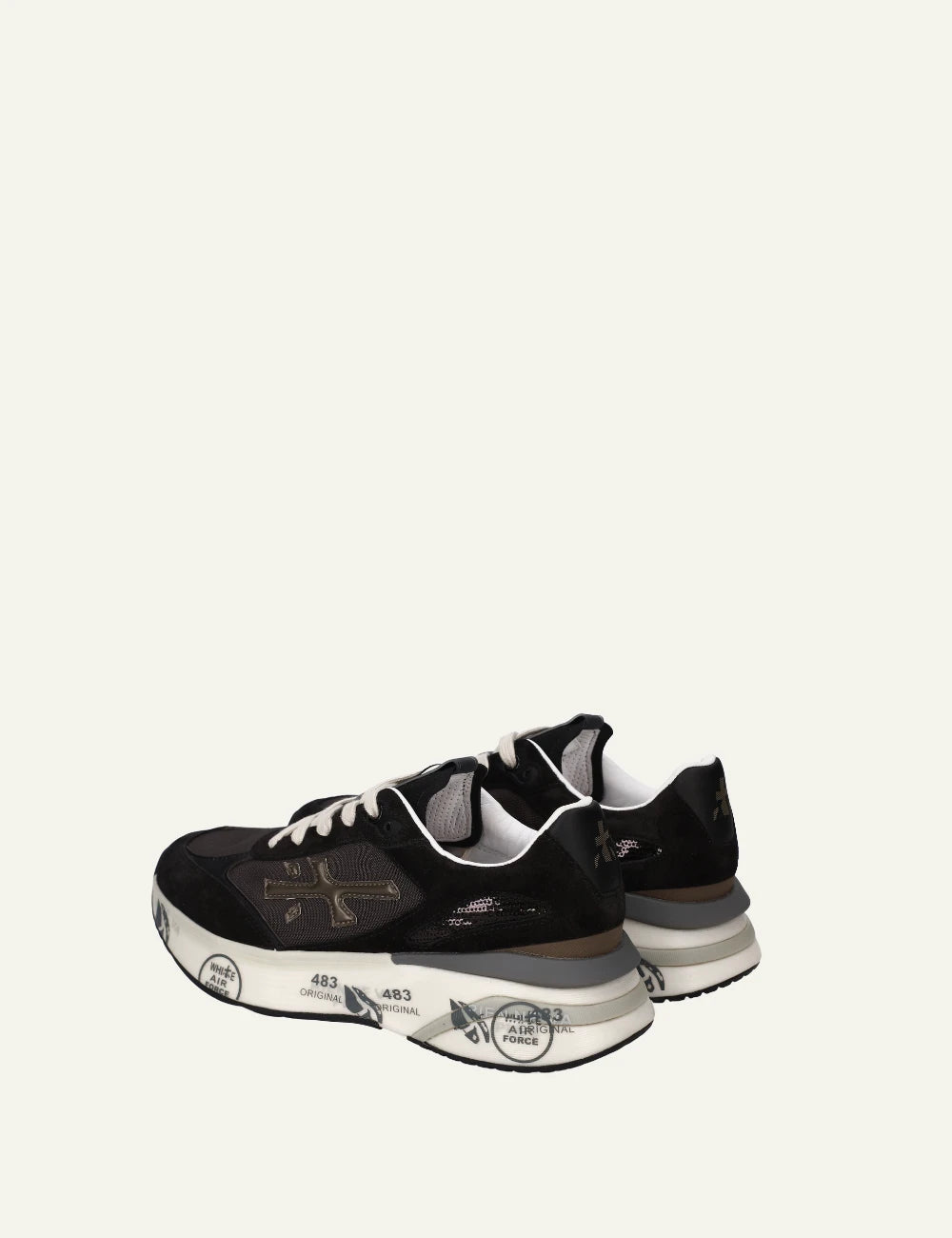 Premiata Moerun sneaker black leather mesh back view
