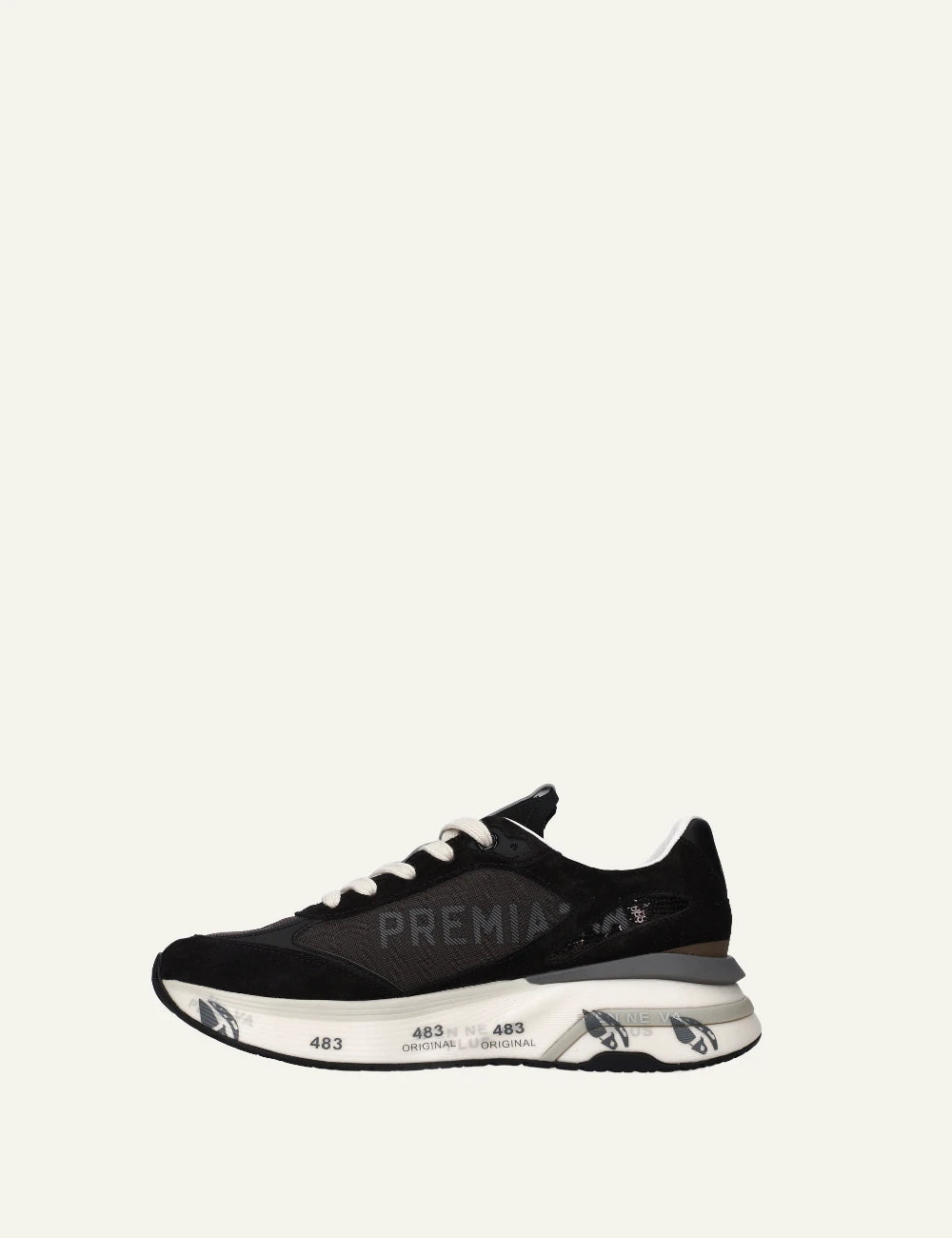 Premiata Moerun sneaker black leather mesh profile view