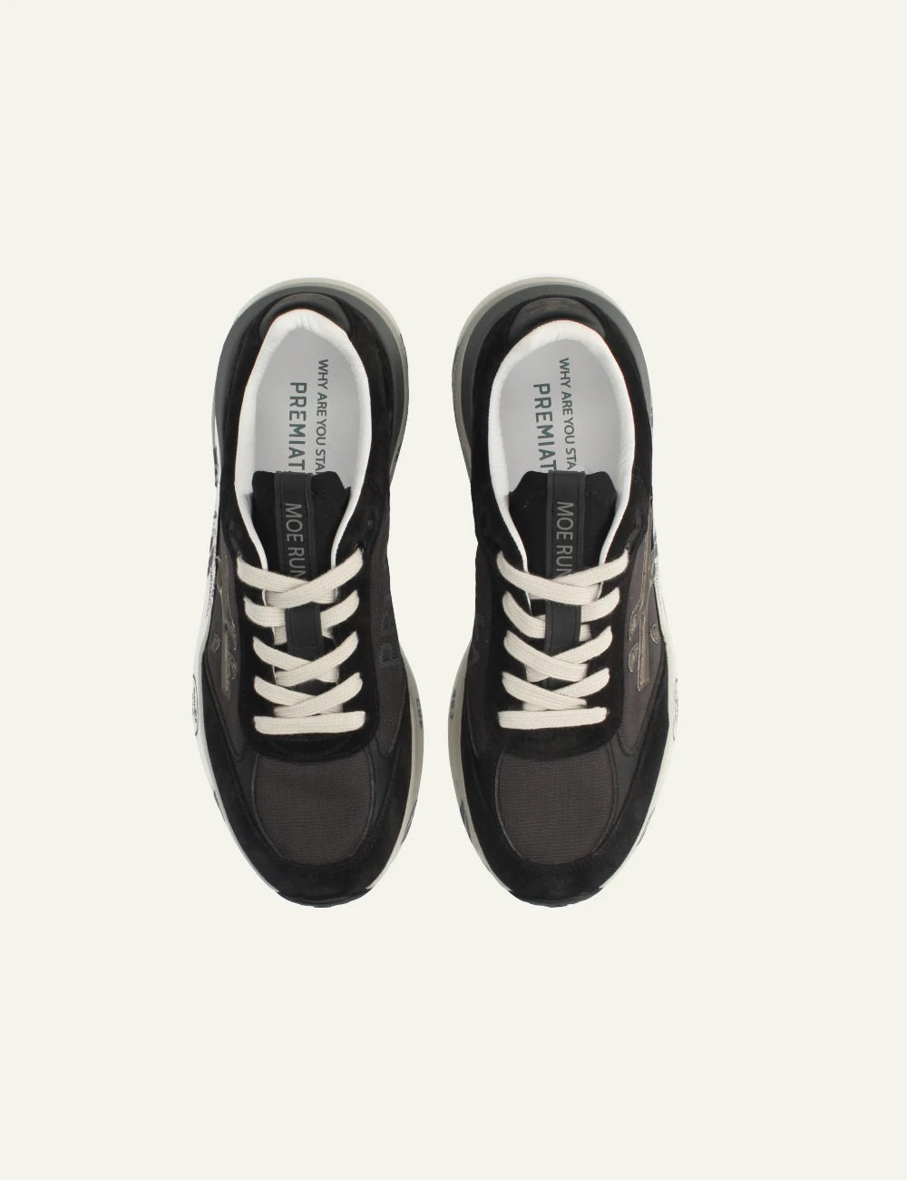 Premiata Moerun sneaker black leather mesh top view