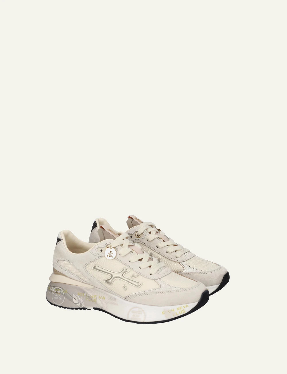 Premiata Moerun sneaker cream leather mesh side angled view