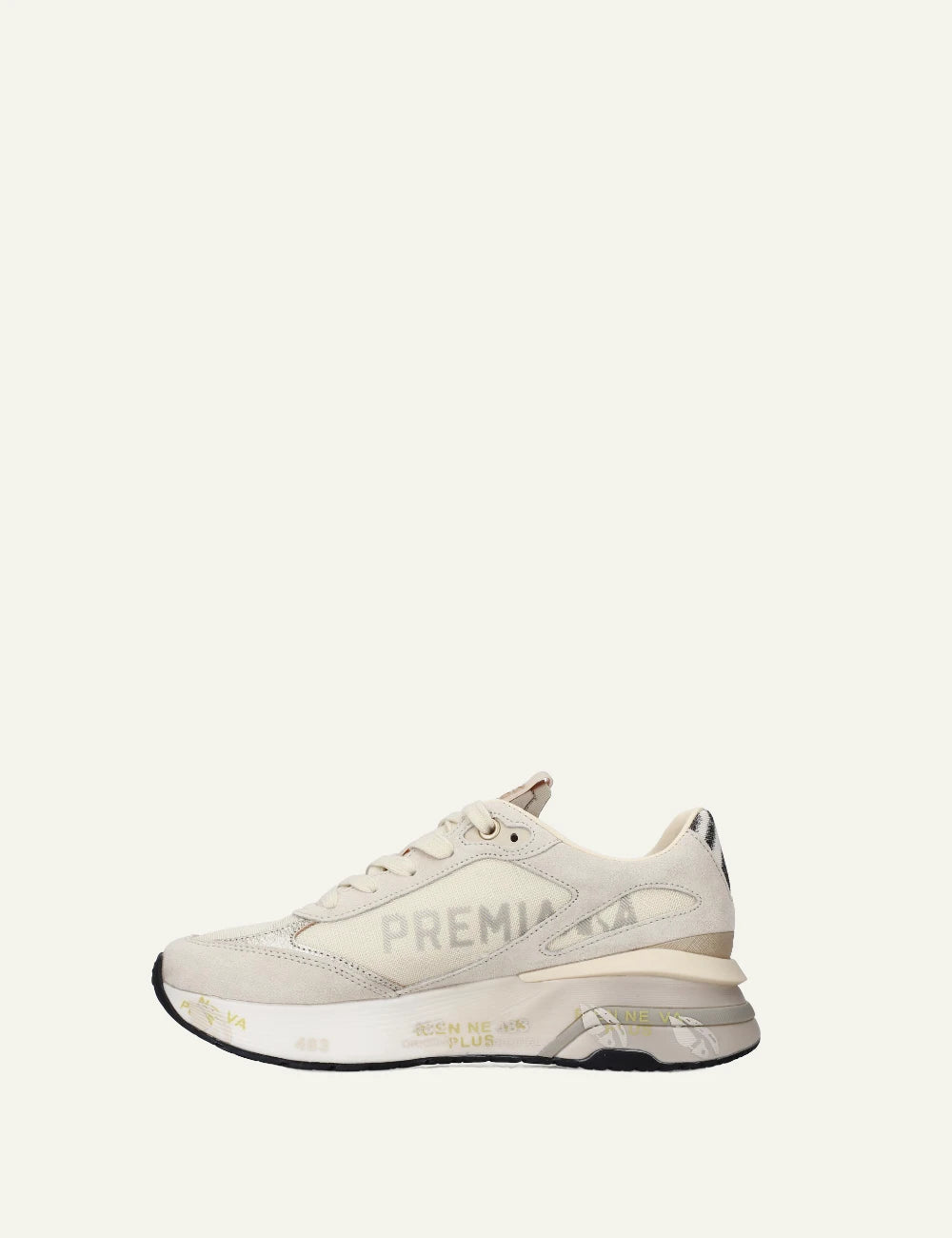 Premiata Moerun sneaker cream leather mesh profile view