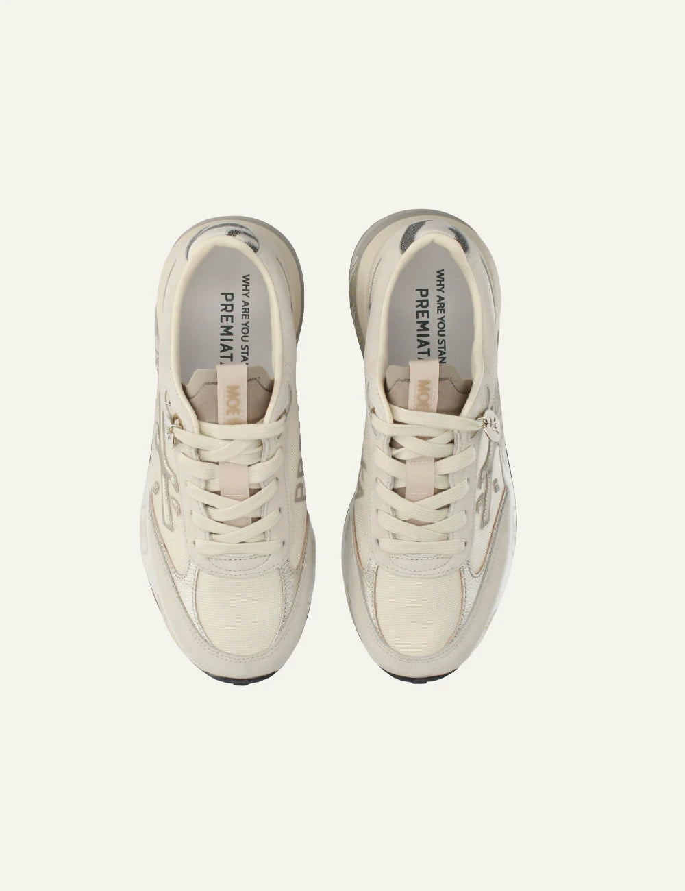 Premiata Moerun sneaker cream leather mesh top view