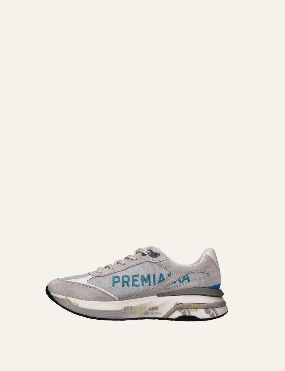 Premiata Moerun sneaker grey mesh suede profile view