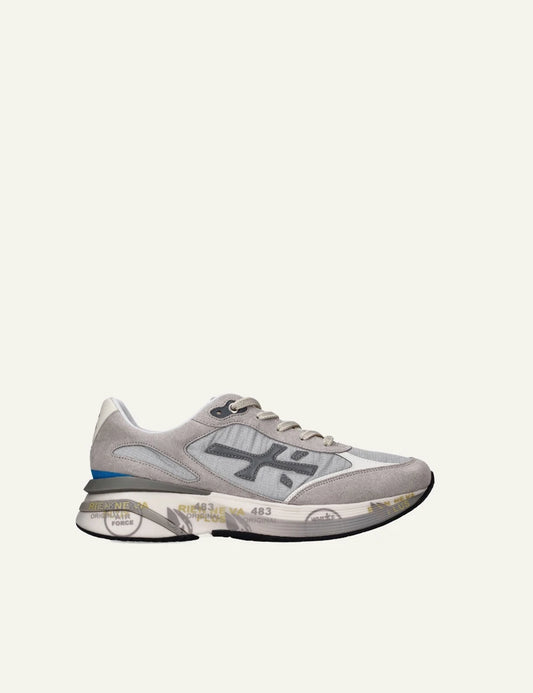 Premiata Moerun sneaker grey mesh suede side view