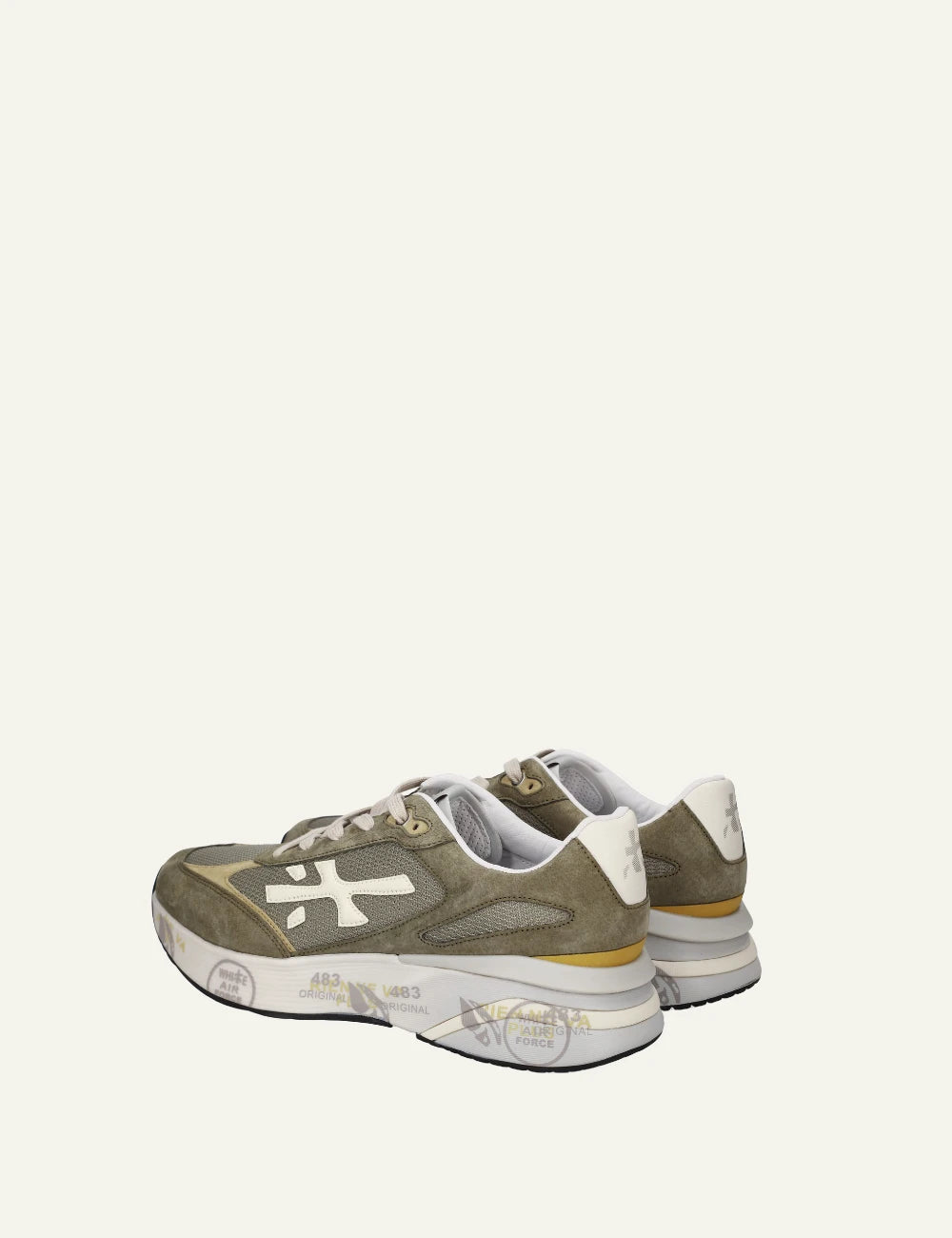 Premiata Moerun sneaker khaki mesh suede back view