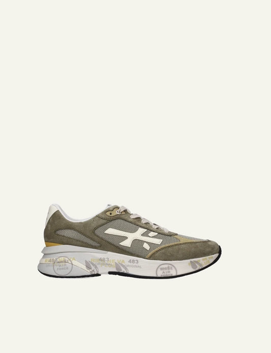 Premiata Moerun sneaker khaki mesh suede side view