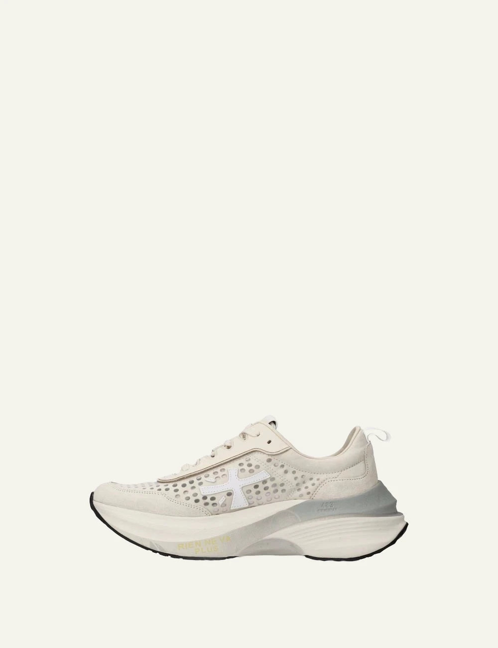 Premiata sneakers off white chunky mesh leather profile view